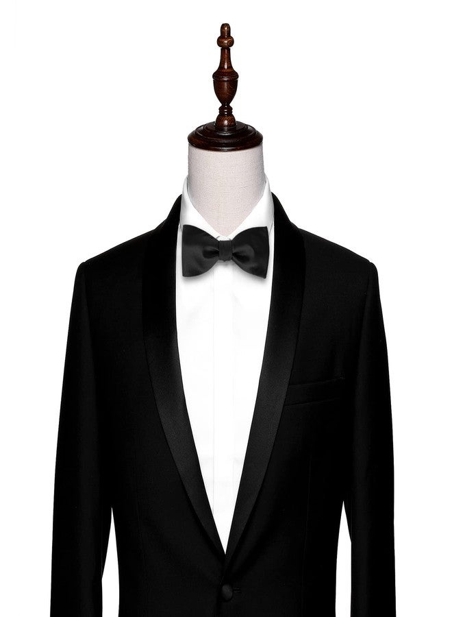 PenSee Mens Black Solid Self Bow Tie Jacquard Woven Silk Bow Ties - Image 5